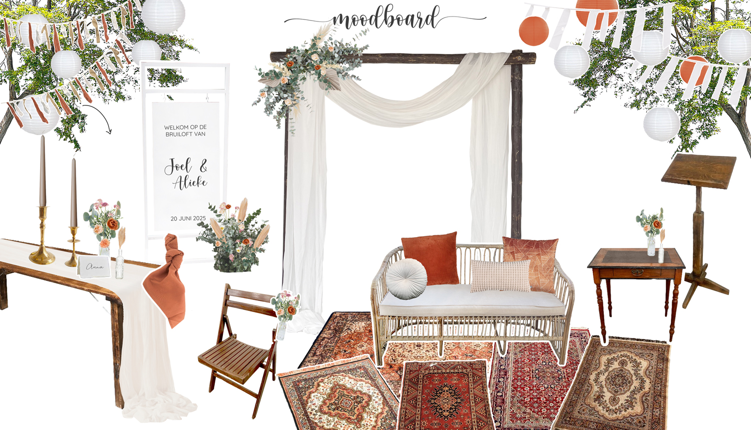 Moodboard styling bruiloft Joel en Alieke