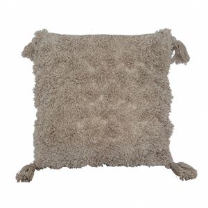 Kussen licht grijs reliëf franjes