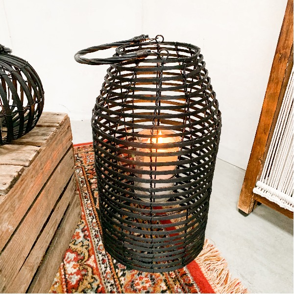 Rotan lantaarn zwart - groot