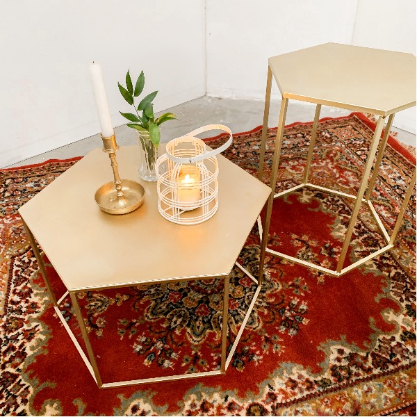 Bijzettafel geometrisch goud set van 2