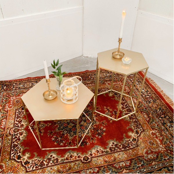 Bijzettafel geometrisch goud set van 2