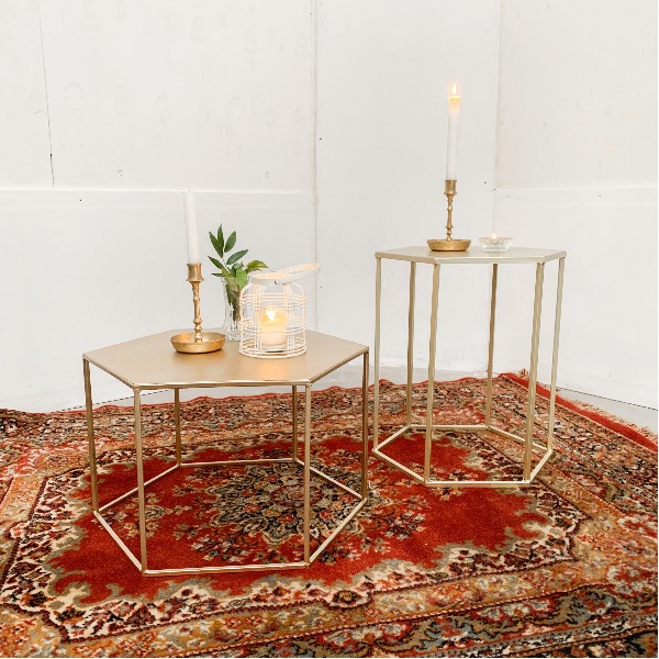Bijzettafel geometrisch goud set van 2