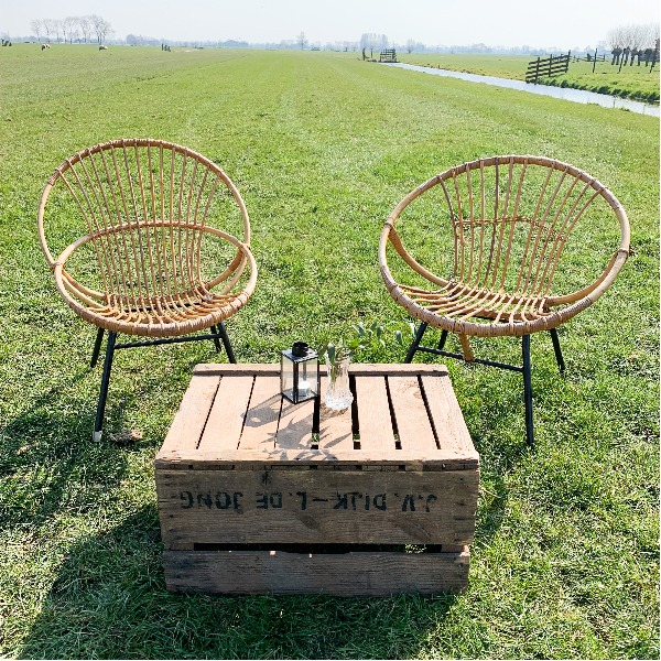 Rotan kuipstoeltjes rond - set van 2