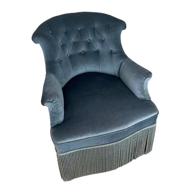 Blauwe fauteuil huren Stoel velours blauw