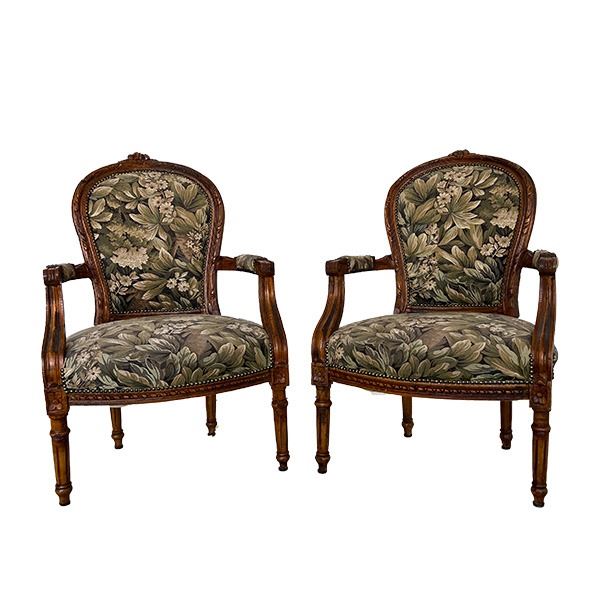 Stoel vintage groen bloemenprint 